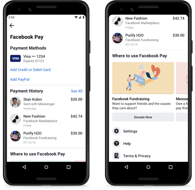 Facebook Pay product screenshot