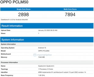 Geekbench: Oppo PCLM50 (a Reno3 variant)
