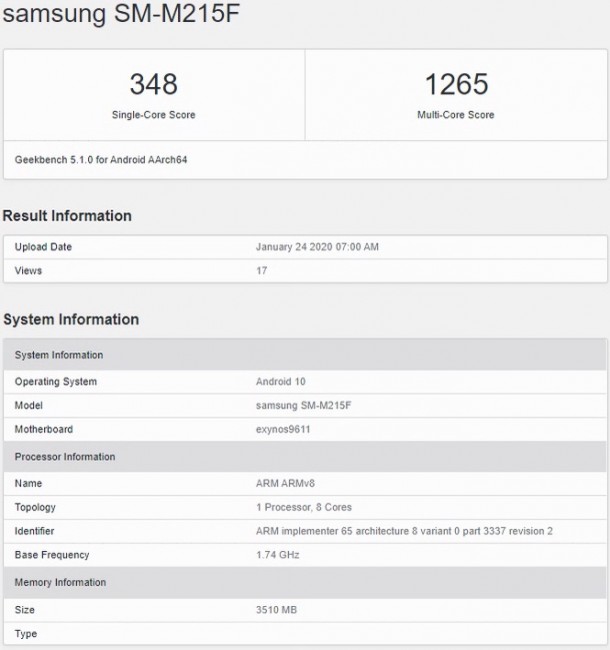 Image result for galaxy m21 geekbench
