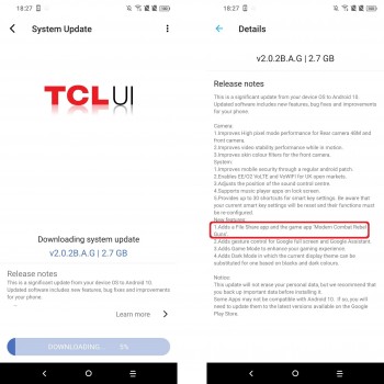 Android 10 update for the TCL Plex (change log)