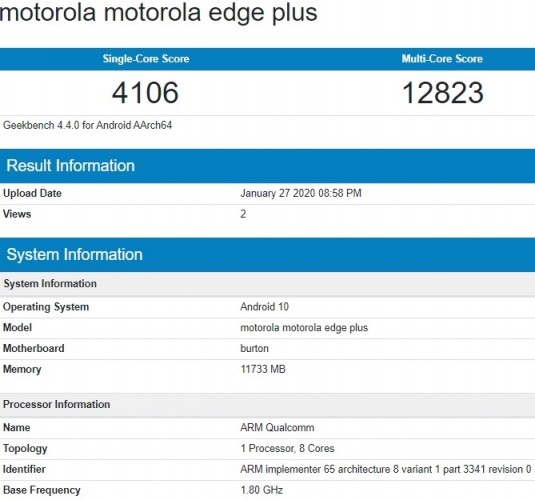 Motorola Edge+ key specs revealed by Geekbench