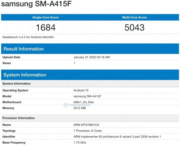Samsung Galaxy A41 appears on Geekbench with Helio P65 SoC