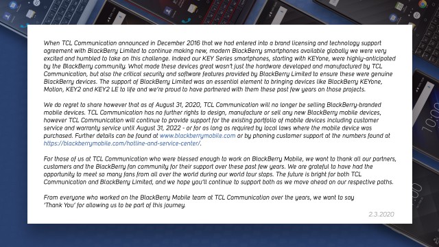 BlackBerry Mobile's thank you letter to TCL