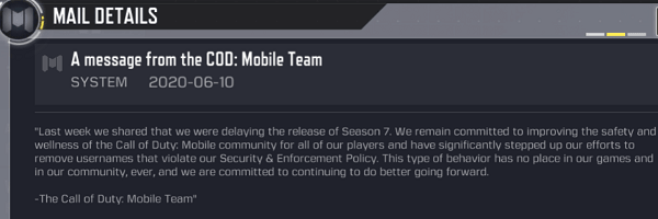 message from COD Mobile team
