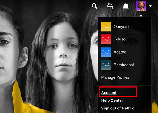 Netflix account menu
