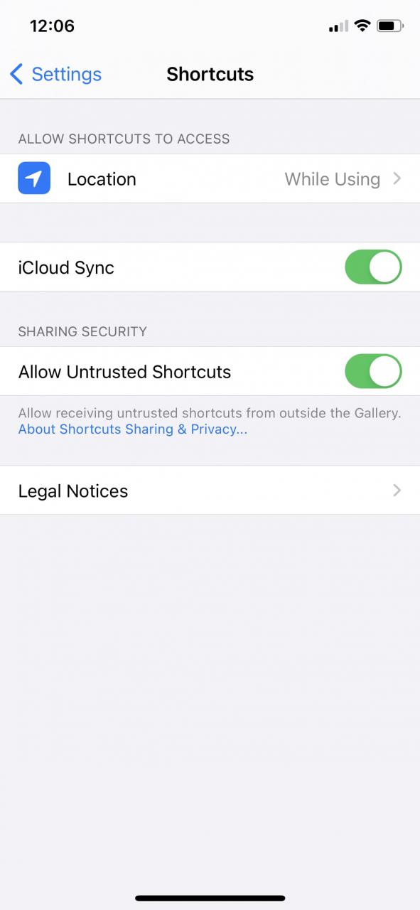 Allow untrusted shortcuts app