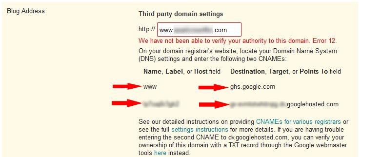 CNAME records available on blogger domain blog